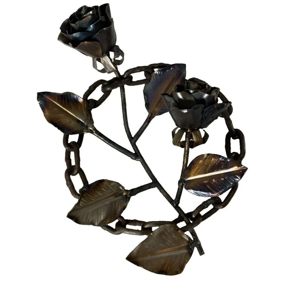 Handmade Welded Metal Rose Sculpture Welded Steel Flower Chain By R. Meuser